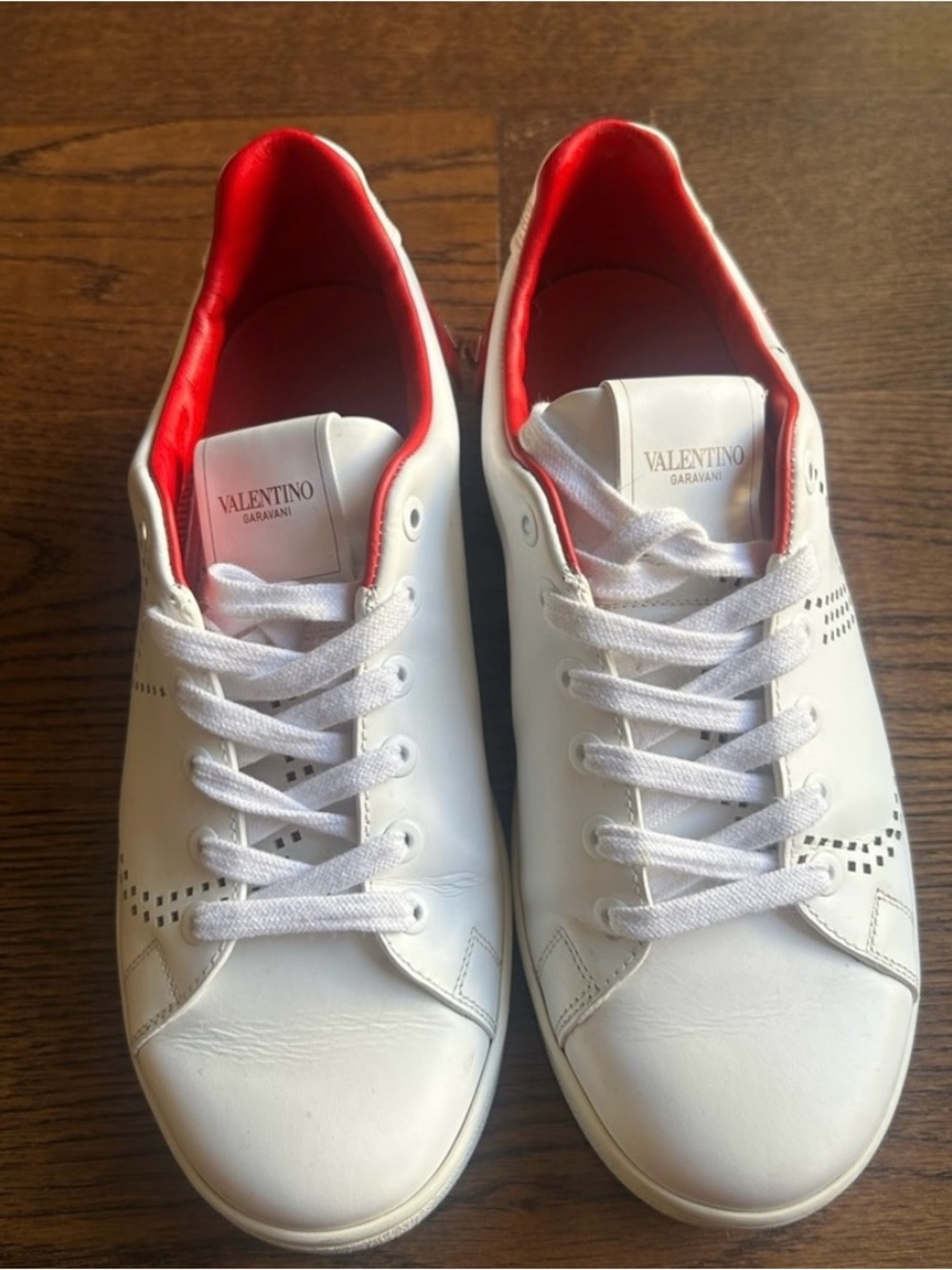 Valentino Garavani White Leather Sneakers with Red Interior